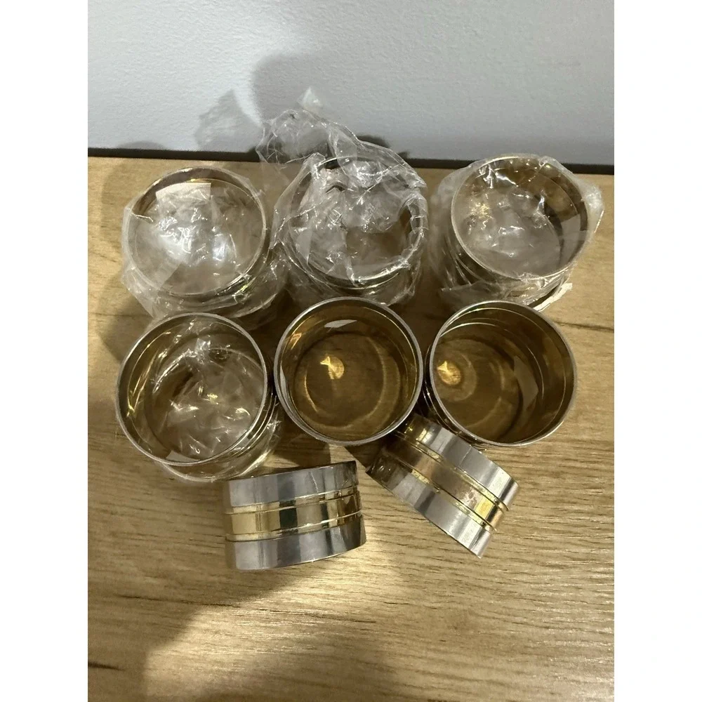 Set Of 14‎ Napkin Ring Holders Modern Metal Brass And Gold Toned
